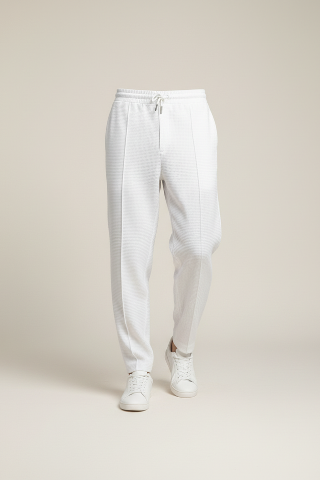Pantalon Baggy Blanc Gaufre Décontracté Cordon Homme - Maille - vue 3