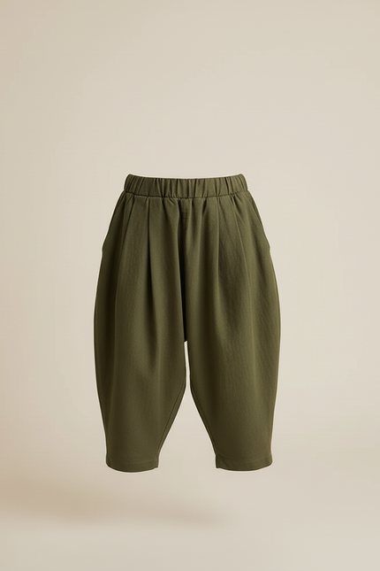 Pantalon Baggy Vert Olive Ample Plissé Décontracté Enfant - Kaki Coton - vue 3