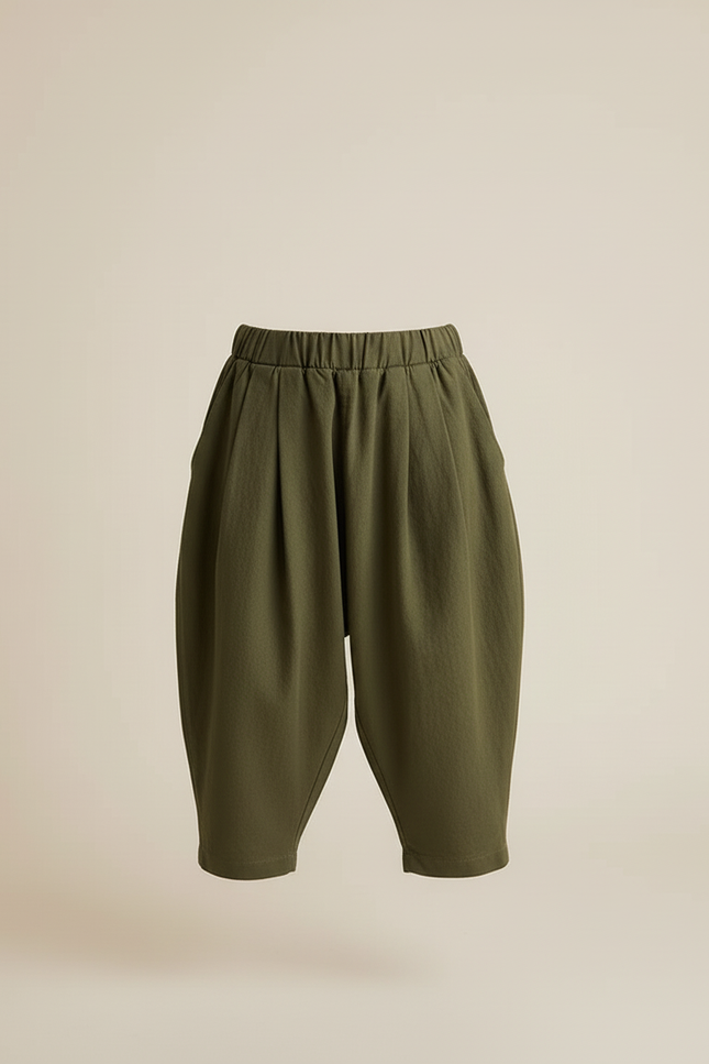 Pantalon Baggy Vert Olive Ample Plissé Décontracté Enfant - Kaki Coton - vue 3