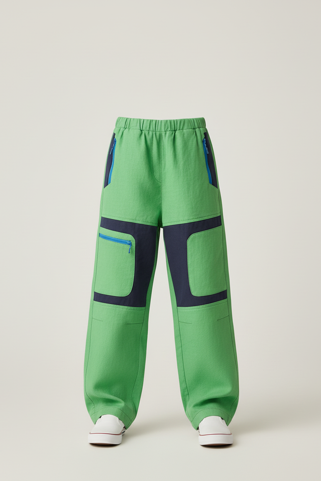 Pantalon Baggy Vert Cargo Patchwork Enfant - Toile - vue 3