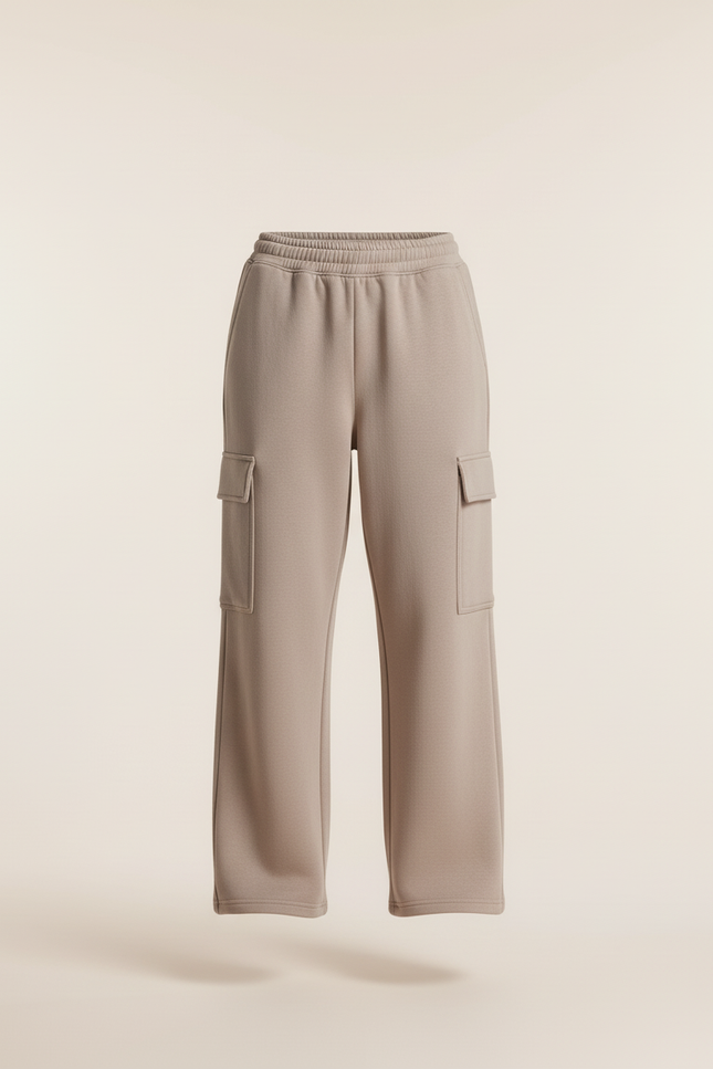 Pantalon Baggy Cargo Ample Molleton Beige Décontracté - vue 3