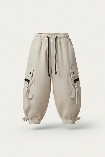 Pantalon Baggy Beige Cargo Ample Enfant Coton - vue 3
