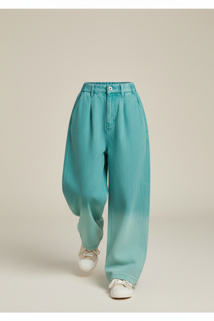 Pantalon Baggy Enfant Dégradé Large Streetwear Coton - Vert Jean - vue 3