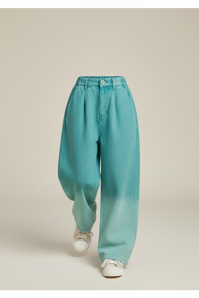 Pantalon Baggy Enfant Dégradé Large Streetwear Coton - Vert Jean - vue 3