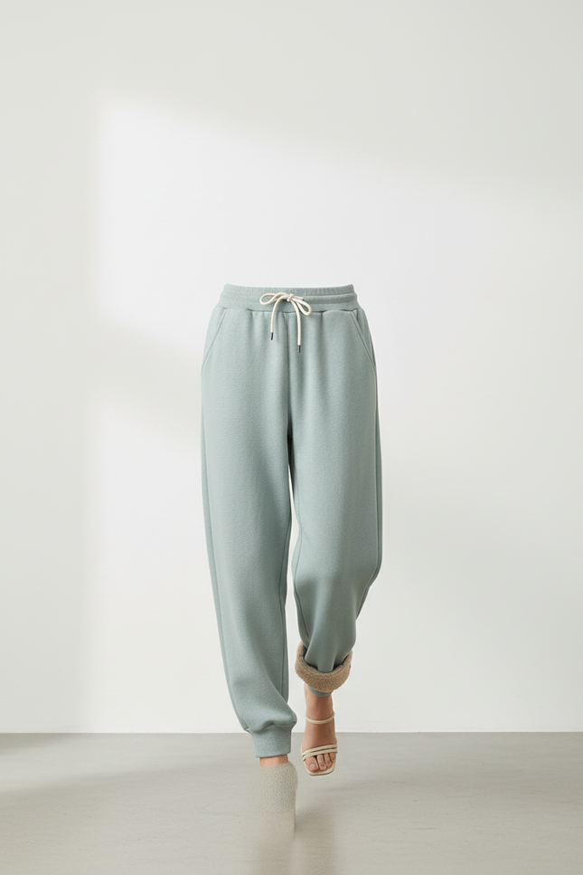 Pantalon Baggy Vert Coton Molletonné Ample Doublé - vue 3