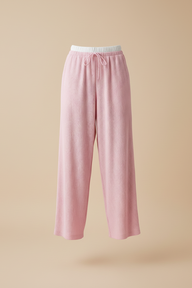 Pantalon Baggy Rose Plissé Fluide Décontracté Femme - Maille - vue 3