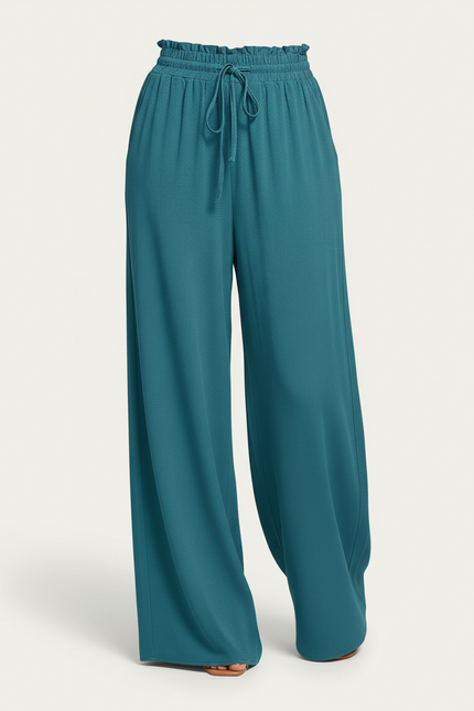 Pantalon Baggy Fluide Vert Émeraude Taille Haute Femme - Viscose - vue 3