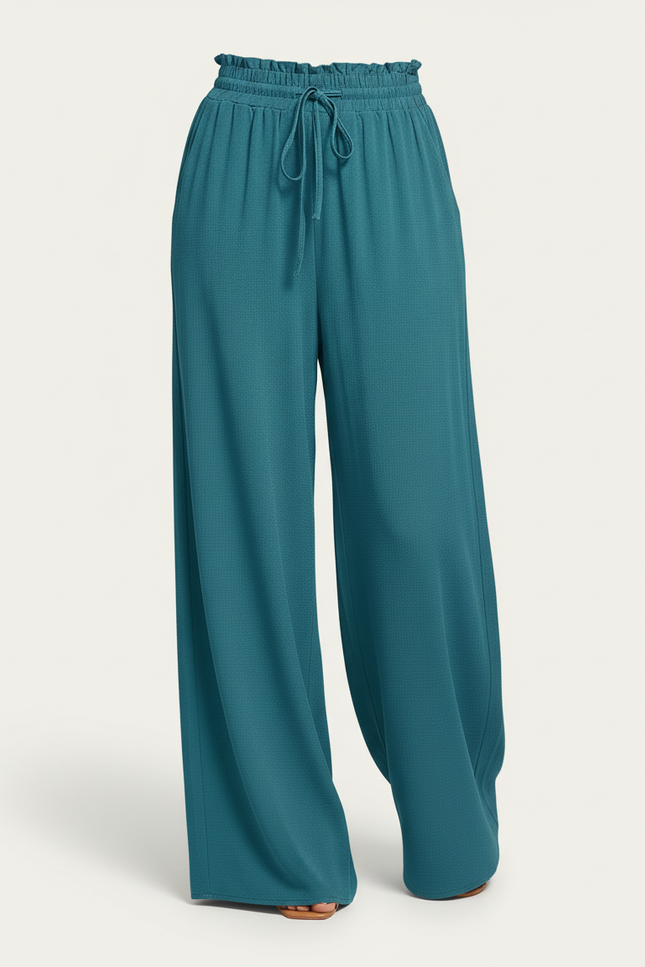 Pantalon Baggy Fluide Vert Émeraude Taille Haute Femme - Viscose - vue 3