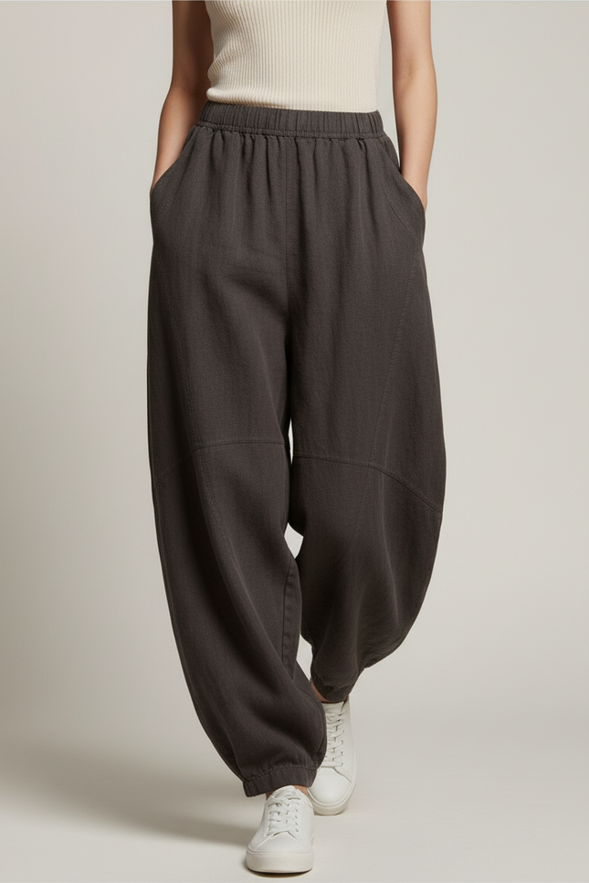 Pantalon Baggy Gris Femme - Lin - vue 3