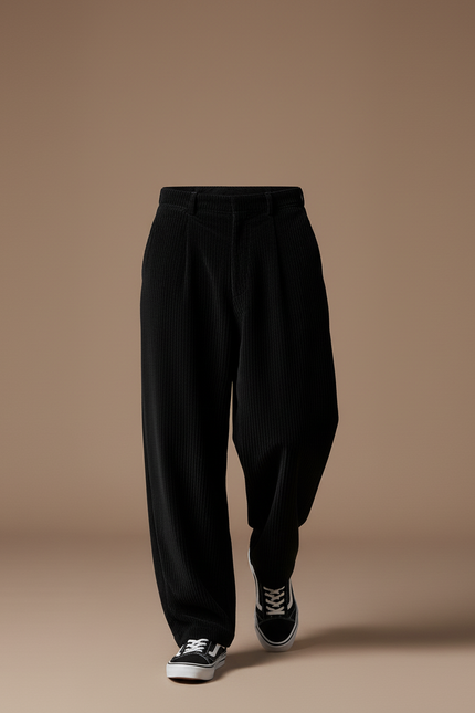 Pantalon Baggy Homme Noir Parachute - Cordé - vue 3