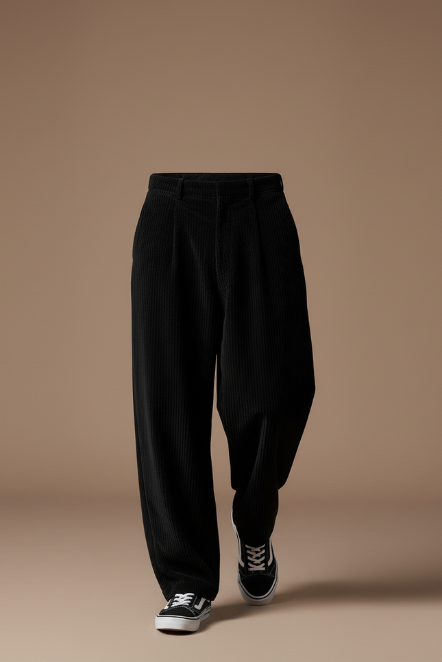 Pantalon Baggy Homme Noir Parachute - Cordé - vue 3