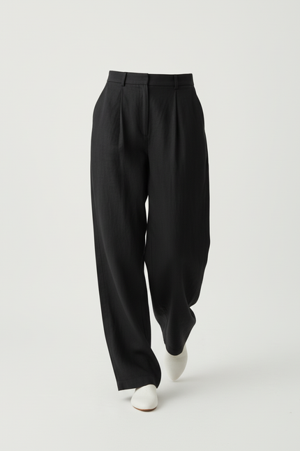 Pantalon Baggy Noir Lin Fluide Élégant Femme - vue 3
