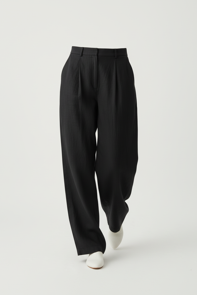 Pantalon Baggy Noir Lin Fluide Élégant Femme - vue 3