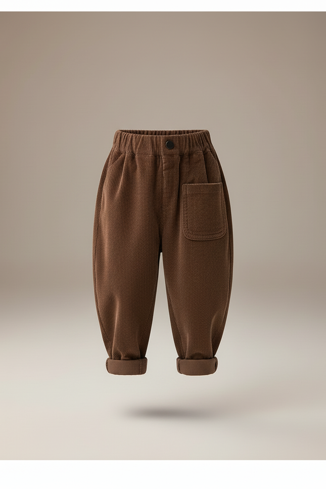 Pantalon Baggy Marron Velours Côtelé Ample Confortable Enfant - vue 3
