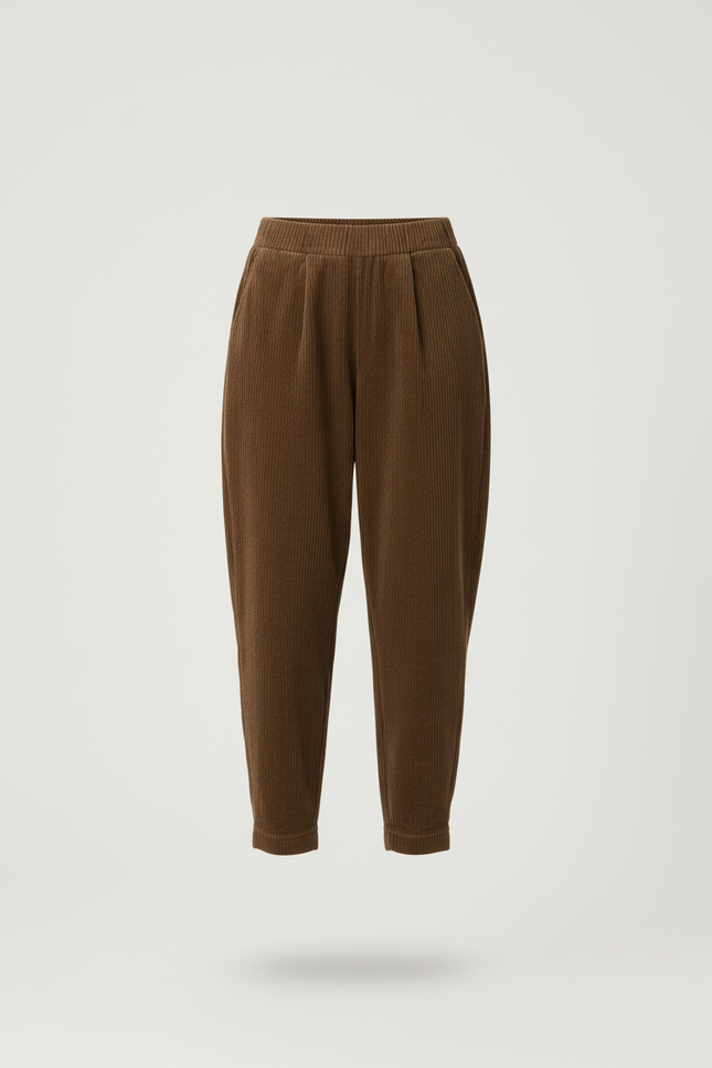 Pantalon Baggy Marron Côtelé Ample Plissé Décontracté - Cordé - vue 3