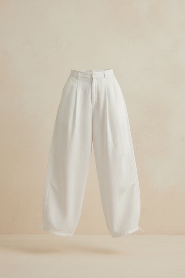 Pantalon Baggy Blanc Ample Fluide Lin - vue 3