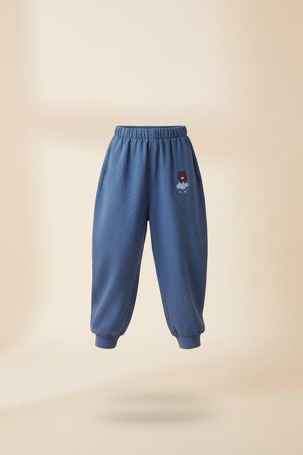 Pantalon Baggy Bleu Coton Ourson Brodé Décontracté Enfant - Molleton - vue 3