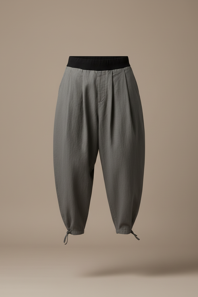 Pantalon Baggy Gris Plissé Ample Coton Homme - vue 3