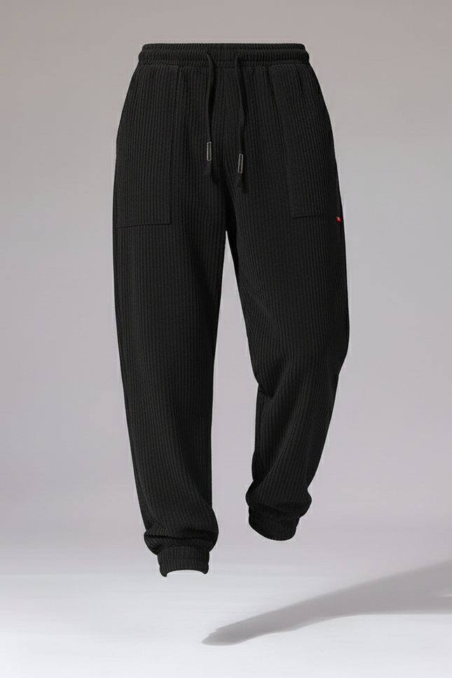 Pantalon Baggy Noir Côtelé Ample Décontracté Sport Homme - Cordé - vue 3