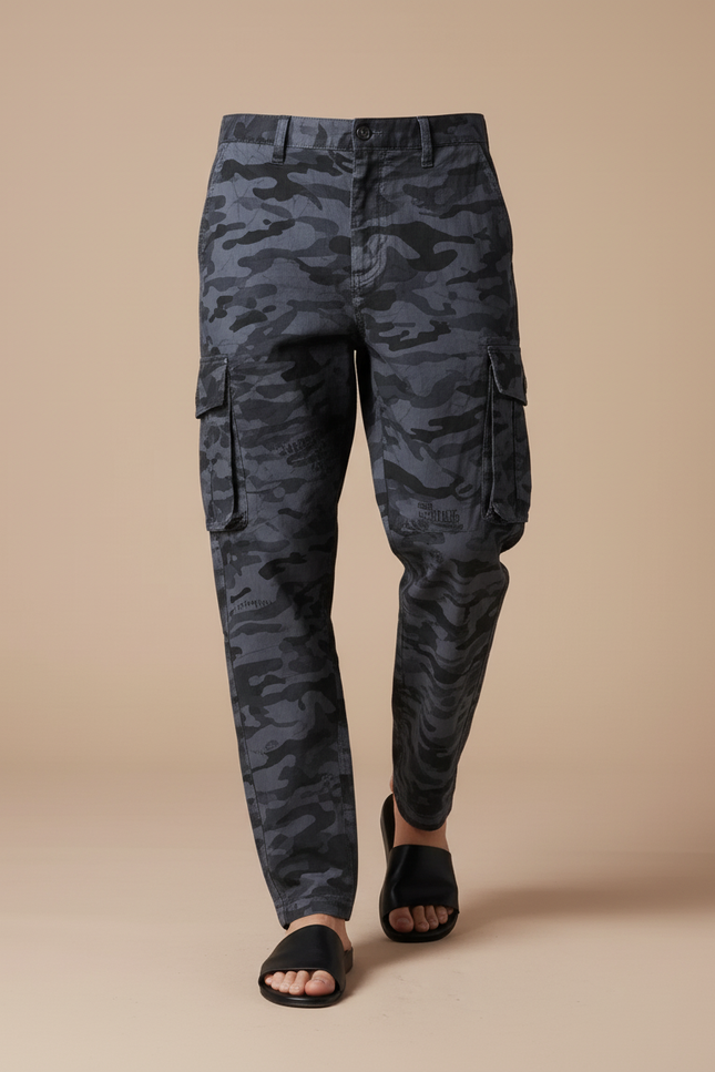 Pantalon Baggy Camouflage Gris Cargo Ample Homme - Toile - vue 3