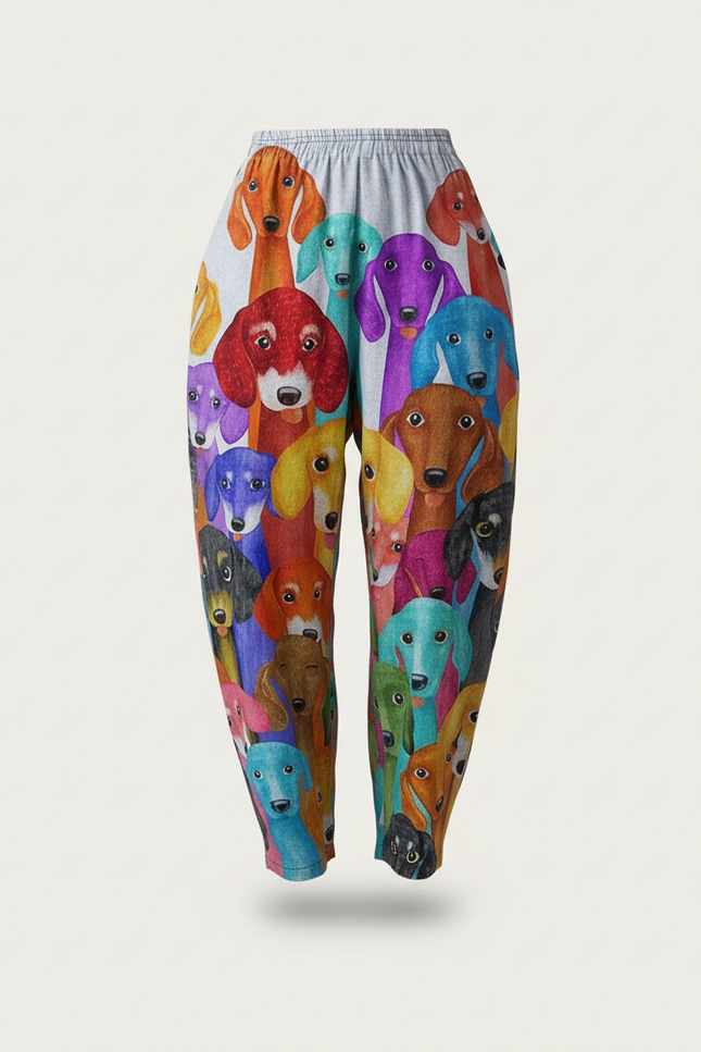 Pantalon Baggy Imprimé Chiens Colorés Ample Confortable Femme - Multicolore Polyester - vue 3
