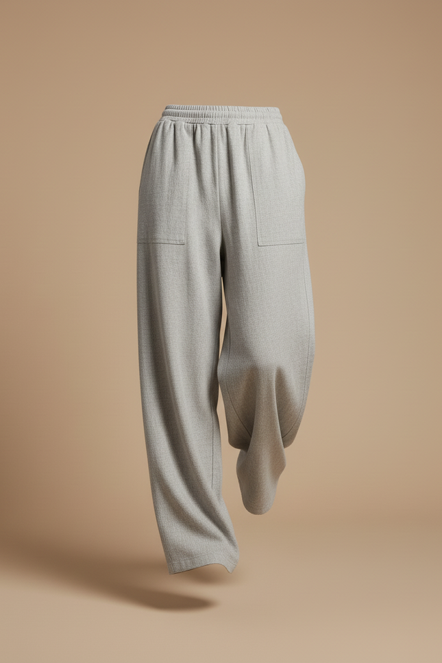 Pantalon Baggy Gris Fluide Décontracté Femme - Laine - vue 3