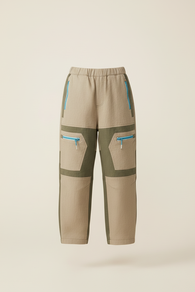 Pantalon Baggy Beige Kaki Cargo Zippé Enfant - Toile - vue 3