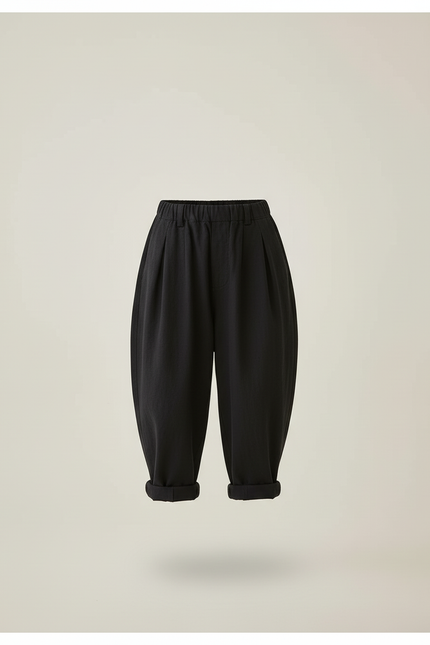 Pantalon Baggy Noir Ample Lin Garçon Décontracté - vue 3