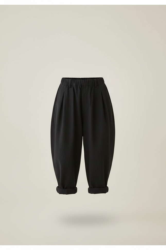 Pantalon Baggy Noir Ample Lin Garçon Décontracté - vue 3