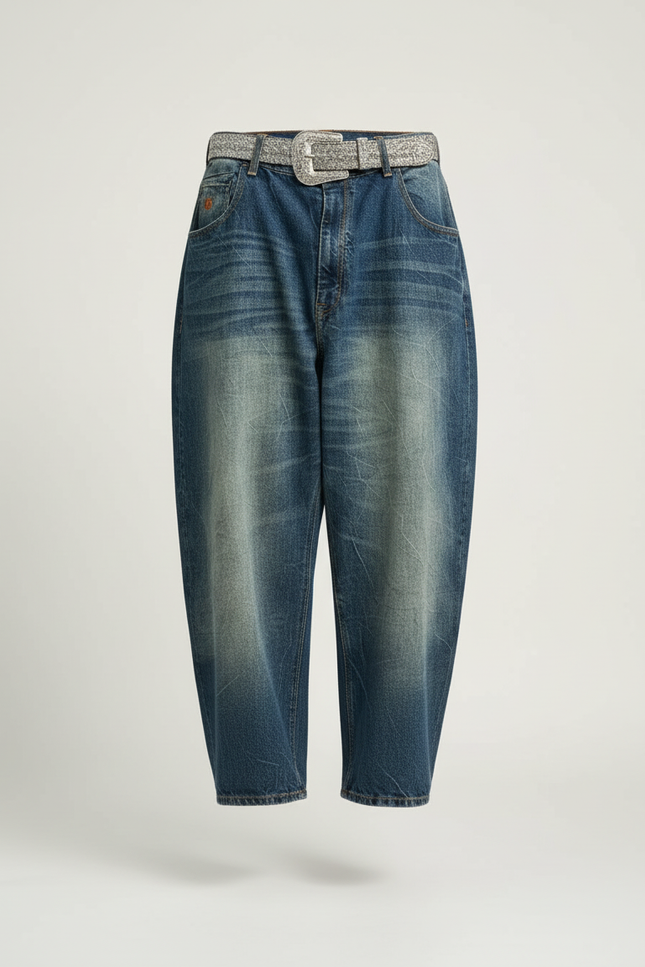 Pantalon Baggy Jean Bleu Ample Délavé Homme - vue 3