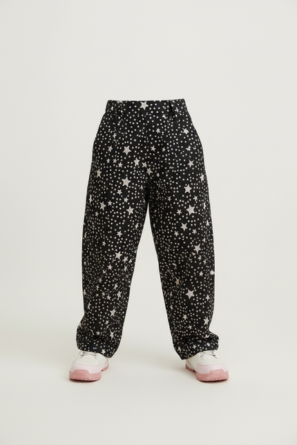 Pantalon Baggy Noir Étoiles Imprimé Ample Confortable Enfant - Molleton - vue 3