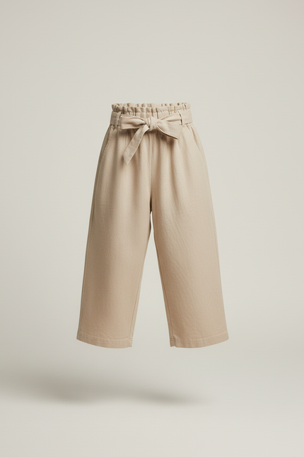 Pantalon Baggy Beige Coton Ample Ceinture Fille - vue 3