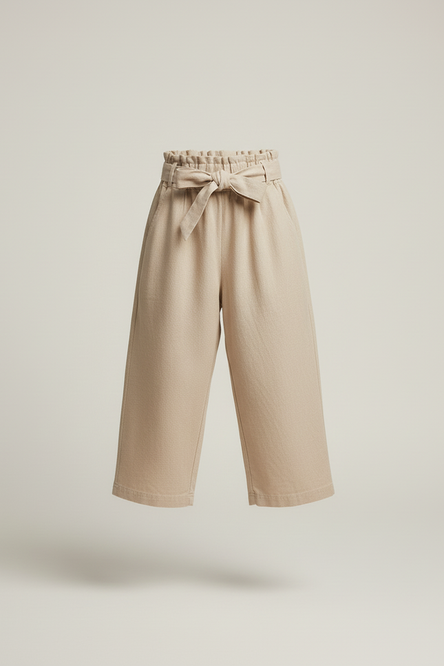 Pantalon Baggy Beige Coton Ample Ceinture Fille - vue 3