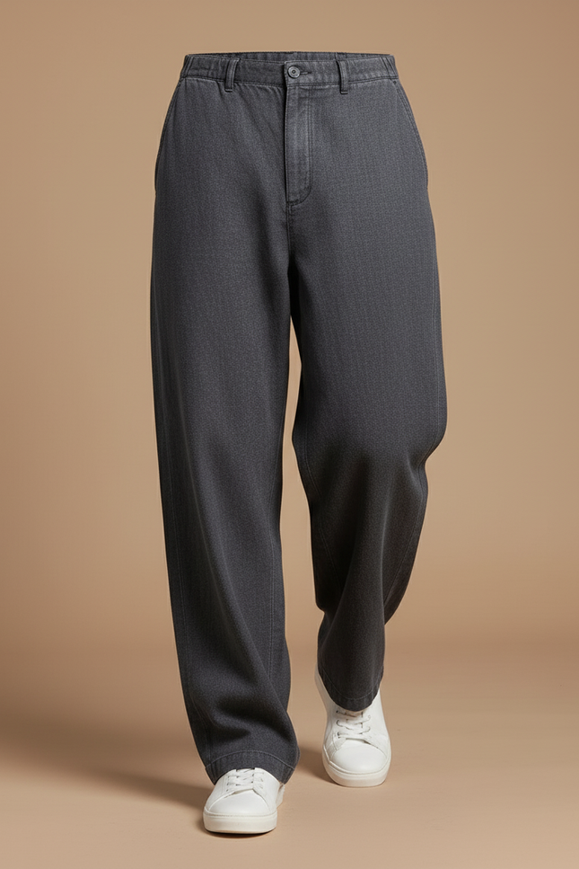 Pantalon Baggy Gris Ample Décontracté Homme Coton - Jean - vue 3