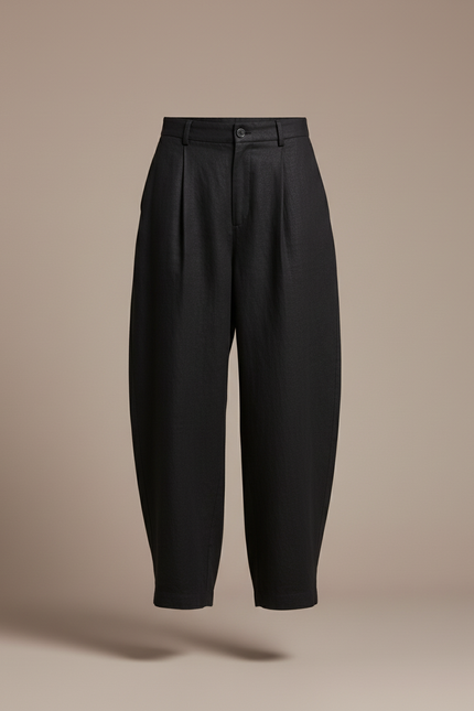 Pantalon Baggy Femme Noir Taille Haute - Lin - vue 3