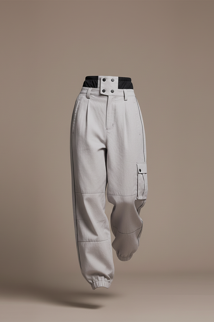 Pantalon Baggy Gris Plissé Cargo Unisexe - Toile - vue 3
