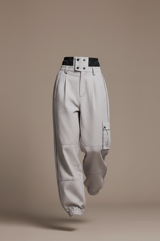 Pantalon Baggy Gris Plissé Cargo Unisexe - Toile - vue 3