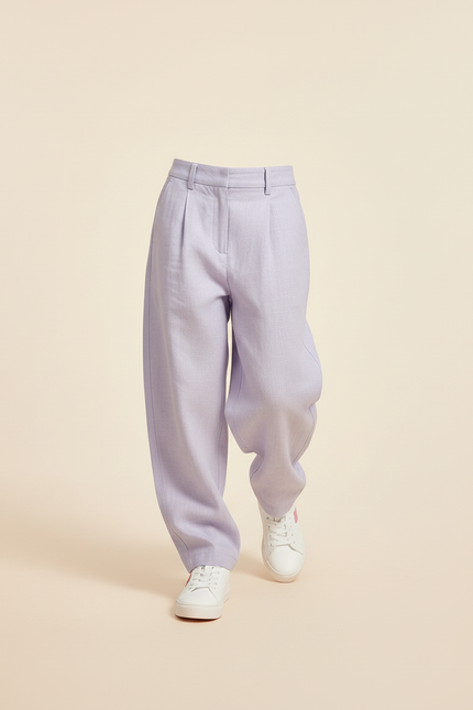 Pantalon Baggy Lilas Lin Ample Plissé Enfant - Violet - vue 3