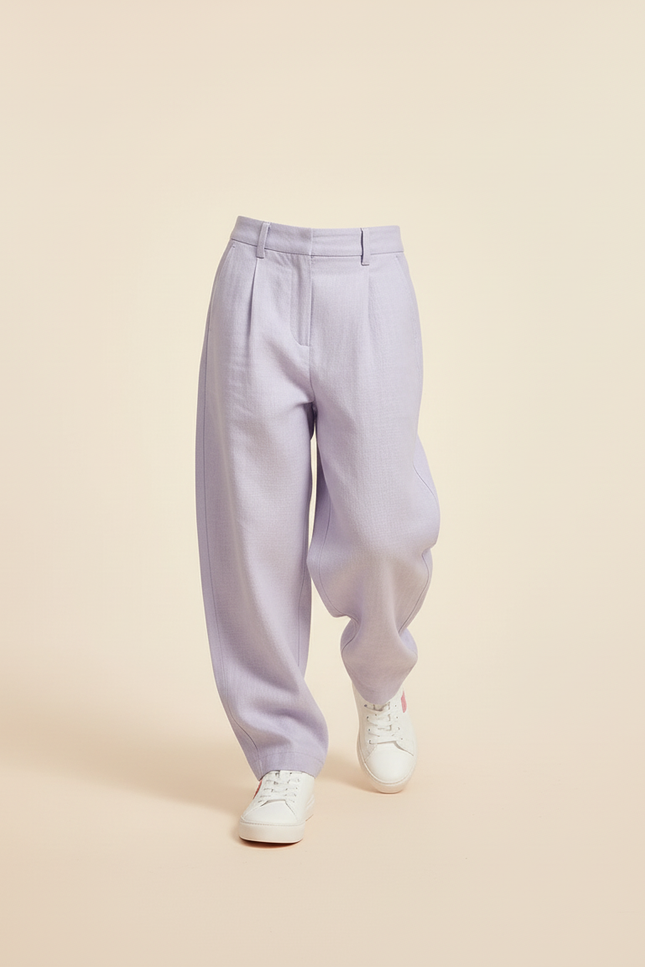 Pantalon Baggy Lilas Lin Ample Plissé Enfant - Violet - vue 3