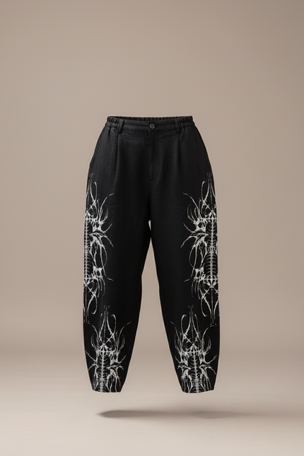 Pantalon Baggy Noir Lin Ample Imprimé Streetwear Femme - vue 3