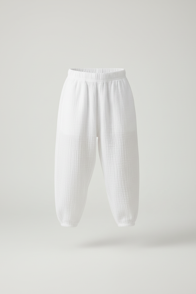 Pantalon Baggy Blanc Coton Ample Confortable Enfant - vue 3