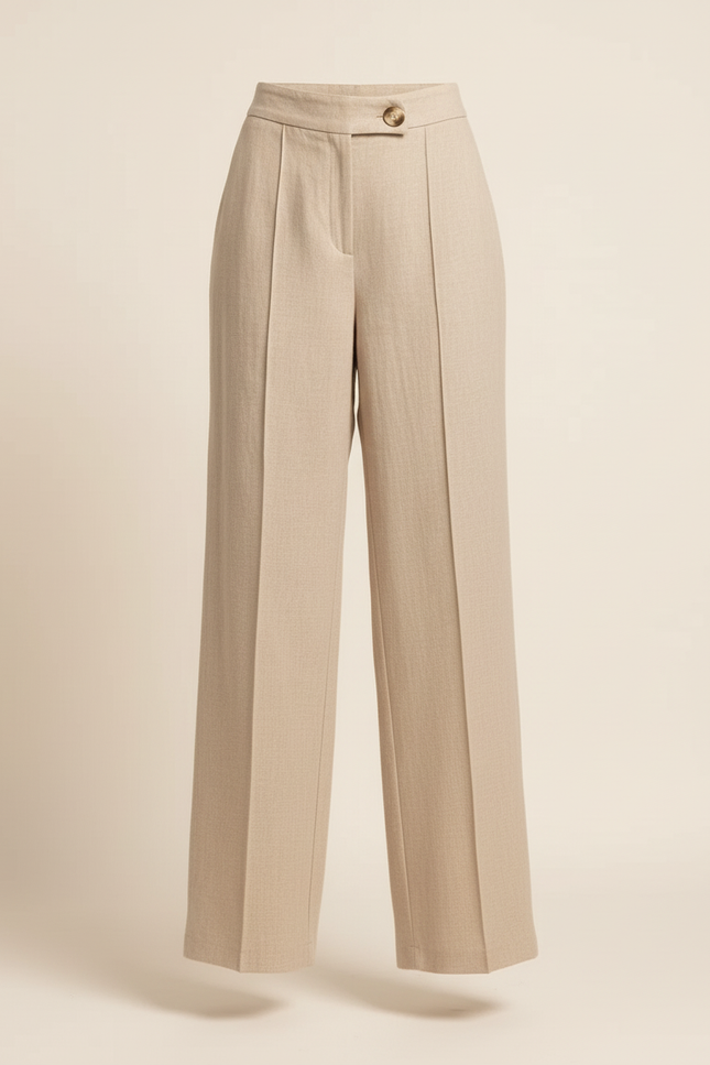 Pantalon Baggy Beige Lin Ample Plissé Décontracté - vue 3