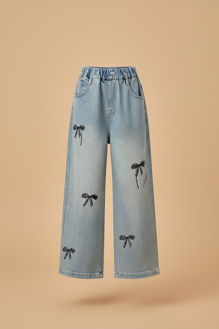Pantalon Baggy Denim Bleu Ample Nœuds Noirs - Jean - vue 3