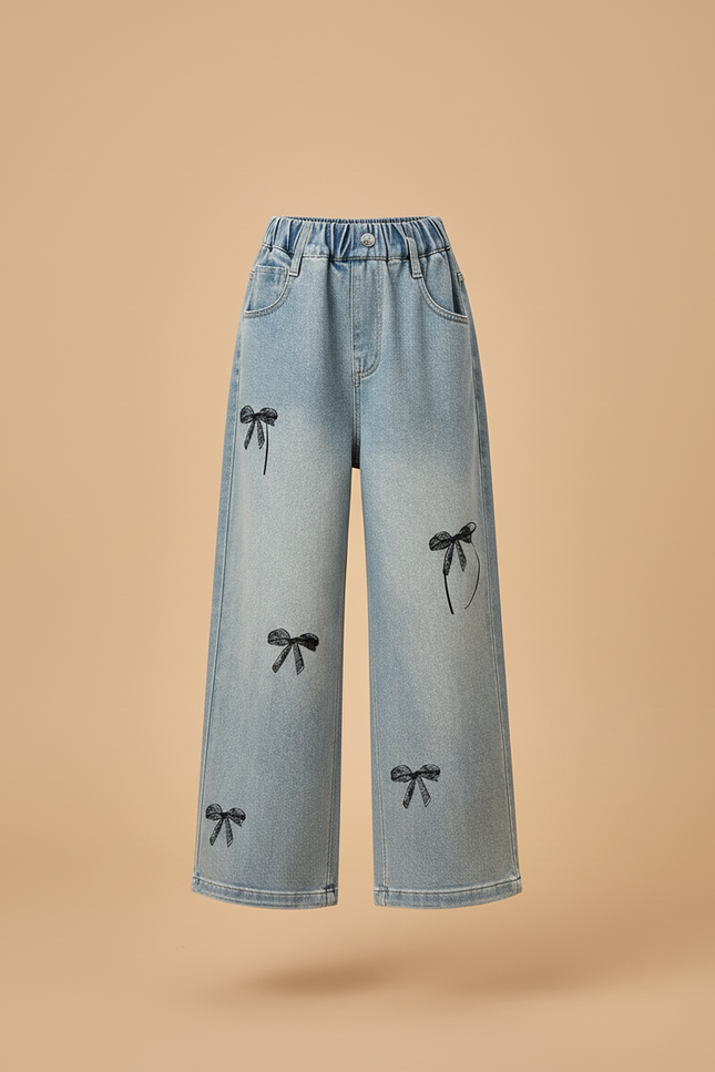 Pantalon Baggy Denim Bleu Ample Nœuds Noirs - Jean - vue 3