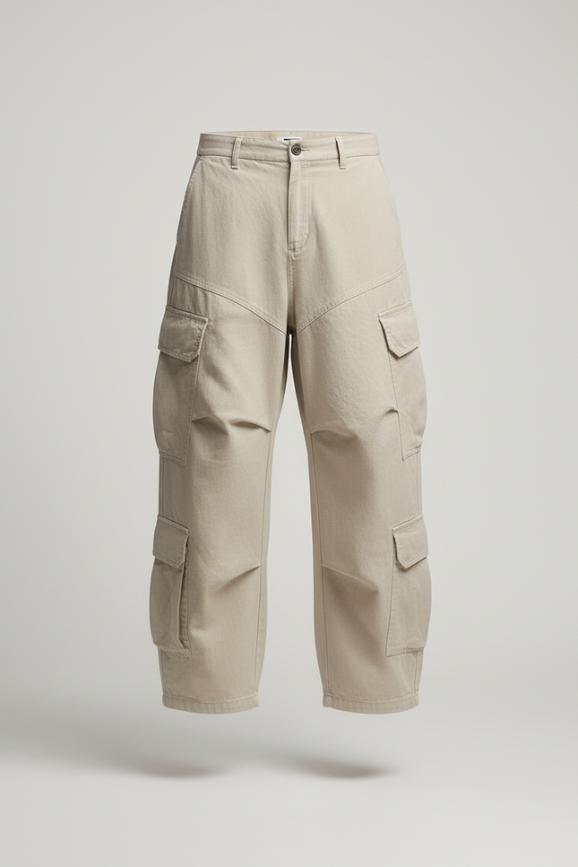 Pantalon Baggy Beige Cargo Ample Décontracté Homme - Toile - vue 3
