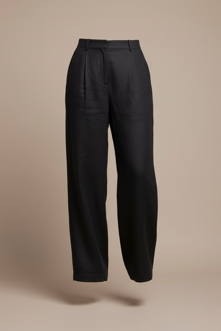 Pantalon Baggy Noir Lin Plissé Droit Fluide Femme - vue 3