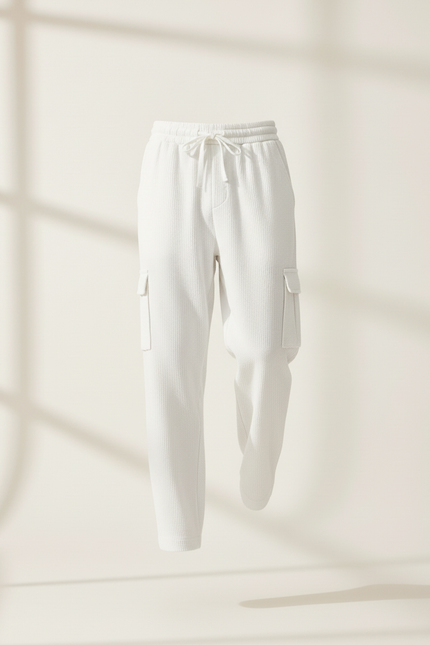 Pantalon Baggy Blanc Côtelé Cordon Décontracté Cargo Homme - Cordé - vue 3