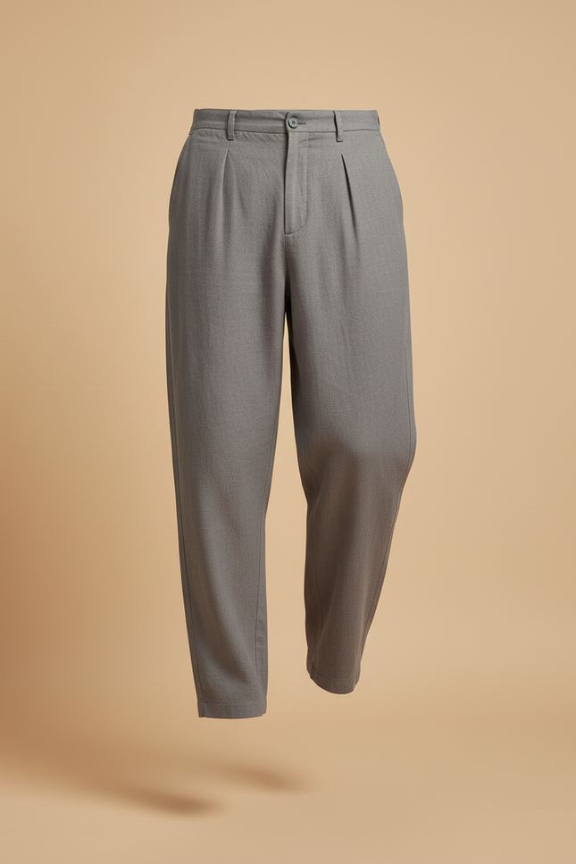 Pantalon Baggy Gris Plissé Lin Décontracté Homme - vue 3