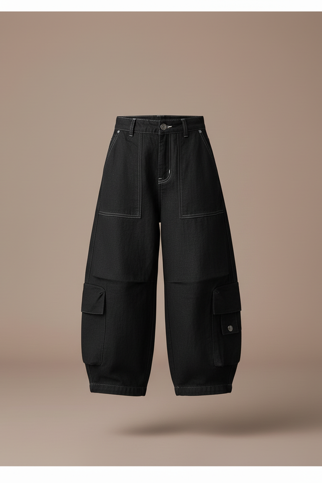 Pantalon Baggy Noir Ample Cargo Enfant Hip-Hop - Jean - vue 3