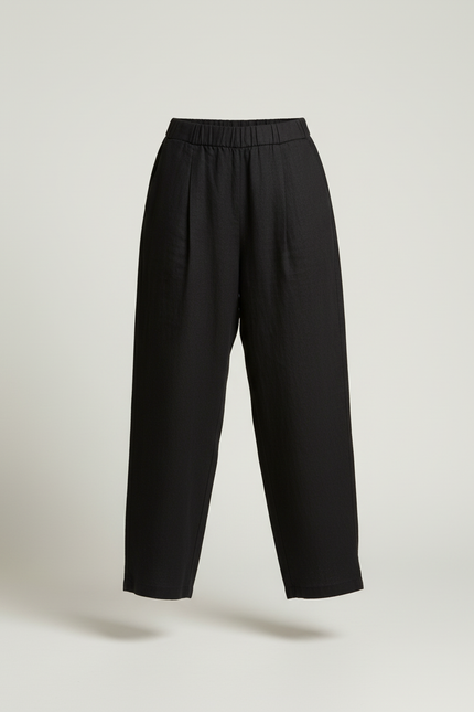 Pantalon Baggy Noir Lin Ample Élégant Femme - vue 3